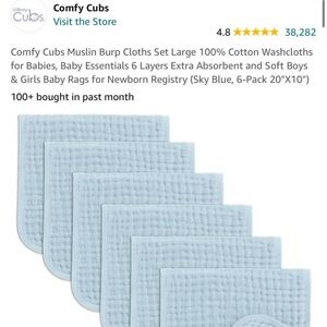 set of 6 light blue muslin burp cloths